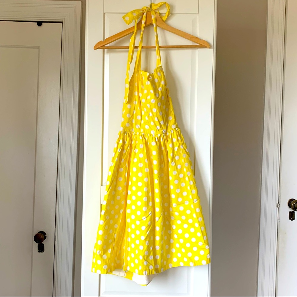 Pin-Up Style Bright Yellow Polka-dot Mini Summer Dress 50s inspired